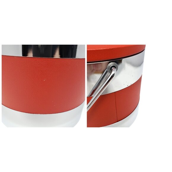 Red Vinyl and Chrome Ice Bucket with Carrying Handle and Plastic Insert - Picture 5 of 9